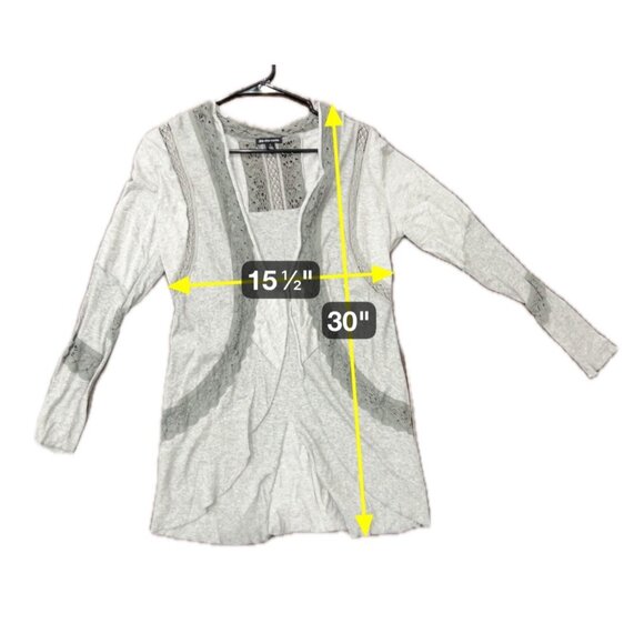 Cha Cha Vente Gray Open Front Lightweight Cardigan Sweater Lace Accents Sz M - Picture 7 of 10